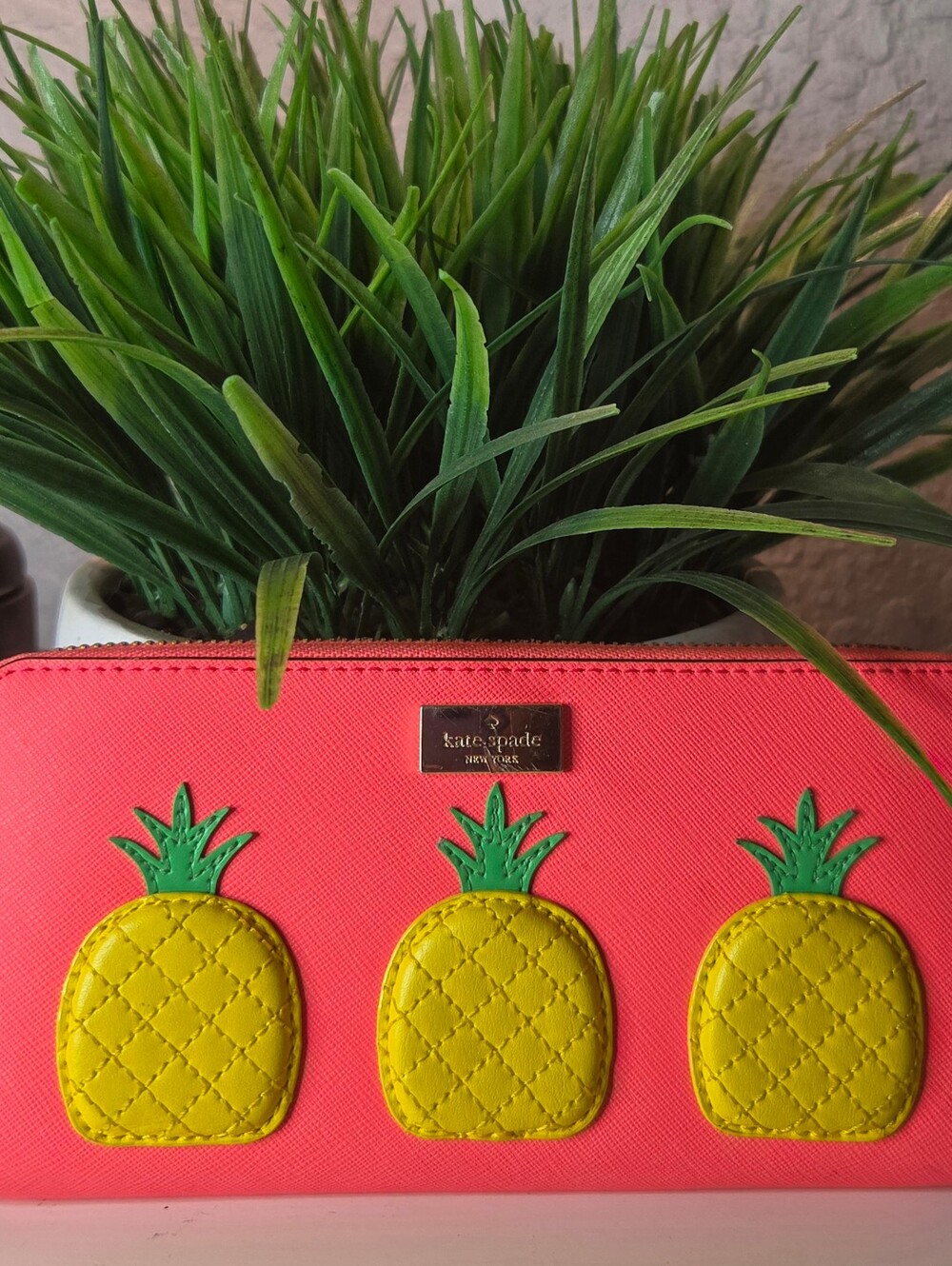 Kate Spade Pineapple Continental Zip Around Wallet Coral Pink